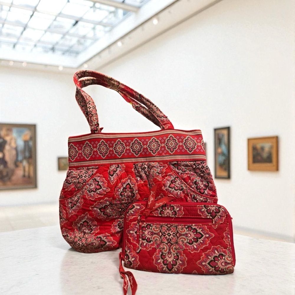 Vera Bradley Red Patterned Tote and Pouch Set
